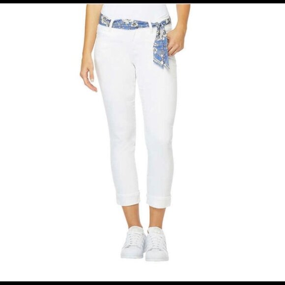 NWT Kensie White Belted Crop Ankle Slim  straight Relaxed Fit Jean Women size 14 - Picture 1 of 16